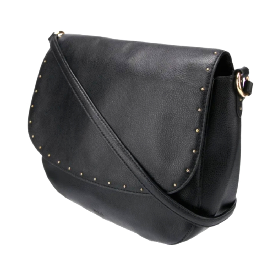 Lauren Ralph Lauren Womens Studded Tassel Pebbled Leather Crossbody Bag Black